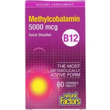 Natural Factors B12 Methylcobalamin 5000 mcg Витамин B12 60 жевательных таблеток: Тип Витамин B