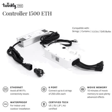 Контроллер Twinkly Pro Ethernet 2021, 6х250 ламп: Длина, м 1.5