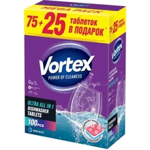 Таблетки Vortex all in 1 для посудомоечных машин 100 шт.: Тип средства Таблетки