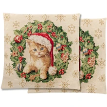 Гобеленова наволочка Lefard CAT GIFT новорічна двостороння з люрексом 45х45 см (716-160): Тип Наволочки