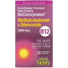 Natural Factors BioCoenzymated Methylcobalamin & Dibencozide Метилкобаламін та дибенкозид 3000 мкг 30 жувальних таблеток: Тип Витамин B