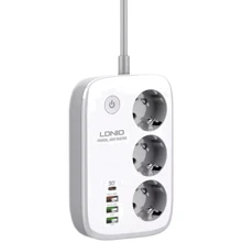 Сетевой фильтр LDNIO SEW3452 Wi-Fi (3x220V+3USB+Type-C/30W/2m) White: Количество розеток, шт 3