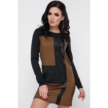 Платье FashionUp PL-1675A 42 коричневое повседневное до середины бедра: Состав Вискоза, Полиэстер, Хлопок, Эластан