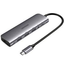 Адаптер Ugreen Adapter CM136 USB-C to USB-C+HDMI+3xUSB 3.0+3.5mm Space Gray (50209): Колір серый