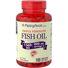 Piping Rock Triple Strength Omega-3 Fish Oil 1360 mg (900 mg Active Omega-3) 100 Softgels Риб'ячий жир омега-3 E в три рази більше ефективна формула (активних кислот омега-3): Тип Омега 3