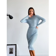 Спідниця АRTKNIT Ester 27121 42-44 (S/M) блакитний олівець подовжена міді: Матеріал Трикотаж