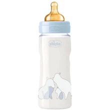 Пляшка для годування пластикова Chicco Original Touch з латексної соскою 4м + 330 мл Блакитна (27634.20): Матеріал пластик
