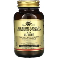 Solgar Bilberry Ginkgo Eyebright Complex Plus Lutein 60 caps Чорниця, Гінкго, Очанка і Лютеин: Форма випуску капсули