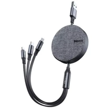 Кабель Baseus USB Cable to Lightning/microUSB/USB-C Fabric Flexible 3.5A 1.2m Gray/Black (CAMLT-BYG1): Тип USB Cable - Lightning/microUSB/USB-C