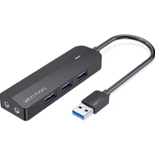 Адаптер Vention Adapter USB to 3хUSB3.0+2х3.5mm Black (CHIBF): Цвет серый