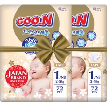 Подгузники Goo.N Premium Soft для новорожденных до 5 кг размер 1(NB) на липучках унисекс 144 шт. (F1010101-152-2): Тип Подгузники