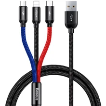 Кабель Baseus USB Cable to Lightning/microUSB/USB-C Three Primary Colors 1.2m Black (CAMLT-BSY01): Тип USB Cable - Lightning/microUSB/USB-C