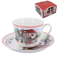 Кухоль та блюдце Carmani Village life collection Червоний будинок 400 ml (041-0053): Виробник Carmani