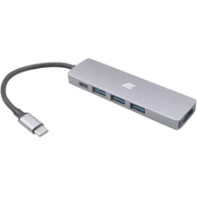 Адаптер 2E Adapter USB-C to USB-C+2xUSB2.0+USB3.0+HDMI Silver (2EW-2731): Колір серый