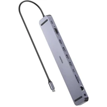 Адаптер Choetech Adapter 11-in-1 USB-C to USB-C+3xUSB3.0+HDMI+SD+3.5mm+RJ45+VGA Gray (HUB-M20): Колір сірий