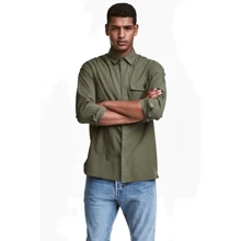 Рубашка H&M 4787185 52 зеленая с длинным рукавом: Длина рукава Длинный