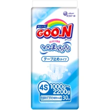 Подгузники GOO.N для маловесных новорожденных 1,0 - 2,2 кг (р. SSSS, на липучках, унисекс, 30 шт) (753862): Тип Подгузники
