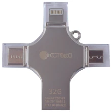 USB-флешка COTEetCI 32GB 4-in-1 Zinc Alloy iUSB Silver (CS5129-32G): Стандарт USB Lightning/Micro USB/Type-C/USB 2.0
