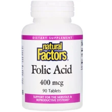 Natural Factors Folic Acid Фолиевая кислота 400 мкг 90 таблеток: Тип Витамин B
