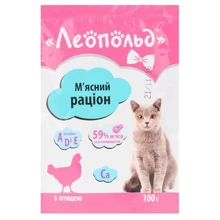 Влажный корм для кошек Леопольд Мясной рацион с птицей 100 г: Тип Влажный корм