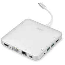Адаптер Digitus Adapter USB-C to HDMI+VGA+miniDisplayPort+3xUSB+USB-C+SD+TF+RJ54+3.5mm Silver (DA-70863): Колір белый