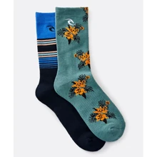 Носки Rip Curl Art Crew Sock (ART CREW SOCK 2-PK) 2 пары черные, синие: undefined undefined