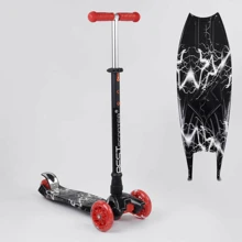Самокат детский пластмассовый с алюминиевой трубкой руля + 4 колеса Black/Red (90379): Количество колес 4