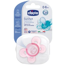 Пустышка Chicco Physio Comfort, силикон, 0-6 мес, 1шт. (розовая) (74911.11): Поток медленный