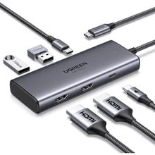 Адаптер Ugreen Adapter CM498 USB-C to 2xHDMI+2xUSB3.0+USB-C+PD 100W (15852): Колір серый