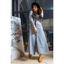 Платье FLFashion Френсис УПФ 3001 44 серое повседневное удлиненное миди: Состав Полиэстер, Лен