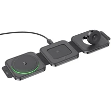 Зарядное устройство Hoco Wireless Charger CQ4 Unique 3in1 Folding Black for iPhone 16 I 15 I 14 I 13 I 12 series, Apple Watch and Apple AirPods: Особенности Для Apple Watch, Быстрая зарядка, MagSafe