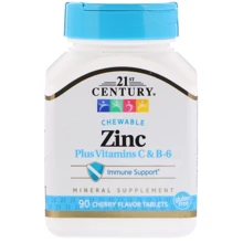 21st Century Zinc Chewable, Cherry Flavored, 90 Chewables: Тип цинк
