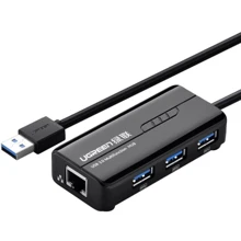 Адаптер Ugreen Adapter USB to 3хUSB 3.0+RJ45 Black (20265): Цвет черный