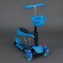 Дитячий самокат Scooter 3 в 1 сидіння, кошик, Блакитний (4109 А): Кількість коліс 3