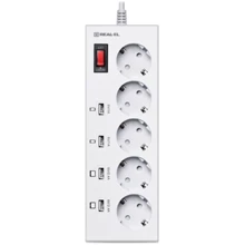 Сетевой фильтр REAL-EL RS-5F CHARGE 4, 3m, white (EL122300015): Количество розеток, шт 5