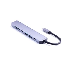 Адаптер Zamax Adapter USB-C to 2xUSB-C+2xUSB+SD+HDMI Silver: Цвет серый