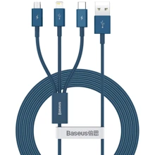 Кабель Baseus USB Cable to Lightning/microUSB/USB-C Superior Series Fast Charging 3.5A 1.5m Blue (CAMLTYS-03): Тип USB Cable - Lightning/microUSB/USB-C