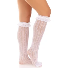 Гольфы ажурные с рюшами Leg Avenue Sweetheart Ruffle Cuff Knee Highs White: Для кого Для женщин
