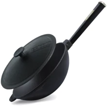 Brizoll Вок с деревянной ручкой Black с чугунной крышкой 260х80 мм 2.8 л (W26HP1-1): Тип сковороды ВОК