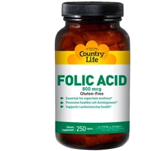 Country Life Folic acid 800 mcg Фолиевая кислота 250 таблеток: Тип Витамин B