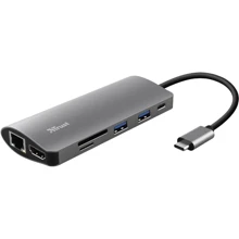 Адаптер Trust Adapter Dalyx USB-C to 2xUSB3.0+USB-C+HDMI+RJ45+SD+microSD (23775): Колір серый