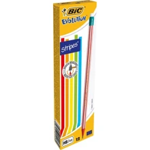 Набір олівців чорнографітних шестигранних BIC Evolution Stripes HB з ластиком 12 шт (3086123278189): Тип прості