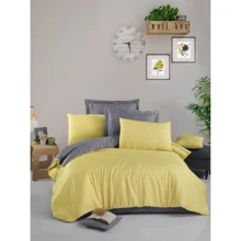 Комплект постельного белья Victoria Plain Sateen Yellow/Grey сатин евро (2200000609069): Материал сатин