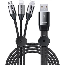 Кабель Baseus USB Cable to Lightning/microUSB/USB-C Car Co-Sharing 3.5A 1m Black (CAMLT-FX01): Тип USB Cable - Lightning/microUSB/USB-C