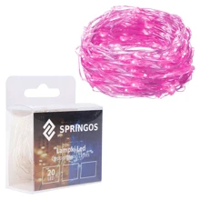 Гирлянда на батарейках Springos 1.9 м 20 LED CL0009 Pink: Тип Линейная