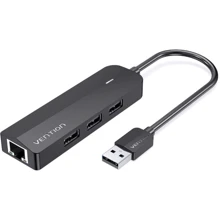 Адаптер Vention Adapter USB to 3хUSB2.0+RJ45 Black (CHPBB): Цвет серый