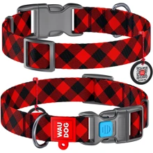 Ошейник WAUDOG Nylon с QR-паспортом, рисунок "Шотландка красная", пластиковый фастекс 15 мм 23-35 см красный (4687): Производитель WAUDOG