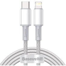 Кабель Baseus Cable USB-C to Lightning PD High Density Braided 20W 2m White (CATLGD-A02): Тип USB-C - Lightning