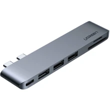 Адаптер Ugreen Adapter CM251 Dual USB-C to 3xUSB3.0+SD+TF Gray (60560): Колір сірий