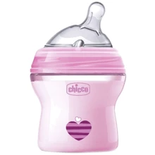 Пляшка пластикова Chicco Natural Feeling 150мл. соска силіконова 0 + нормальний потік (рожева) (80811.11): Матеріал пластик